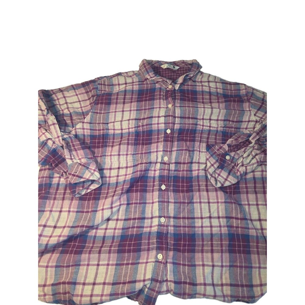 Riders By Lee Shirt Womens 4XL Plaid 100% Cotton Button Up Long Sleeve Top